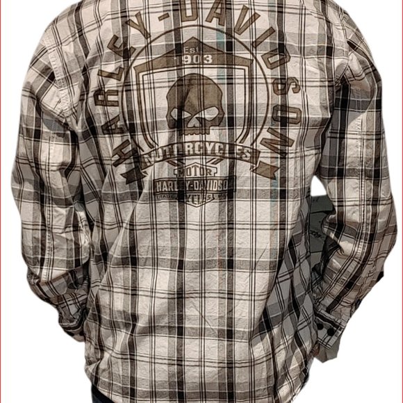 Harley-Davidson Shirt Men's Sz L Black and White Plaid Longsleeve - Picture 2 of 3